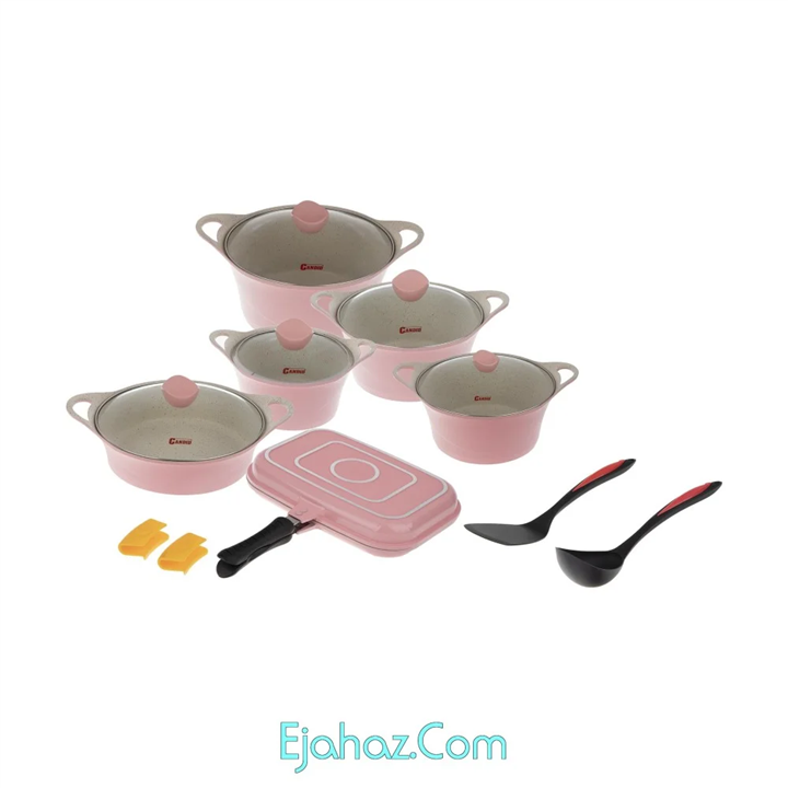 سرویس پخت و پز قابلمه 15 پارچه کاندید مدل کاپری Candid Capri 15 Pieces Ceramic Cookware Set With Glass Lid-Butterfly Handle